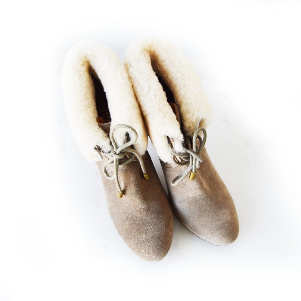 COACH MALIA Tan Fuzzy Heeled Booties. Size 6 - Picture 3 of 7